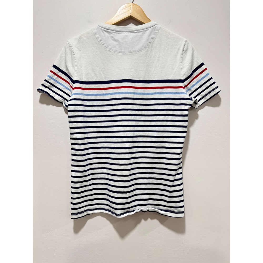 Liberal Formality Mind Bridge Striped T-Shirt White Navy Red Cotton Tee Nautical - Picture 2 of 5